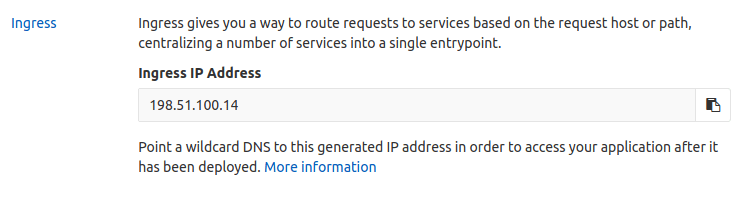 Ingress IP address on Kubernetes cluster page