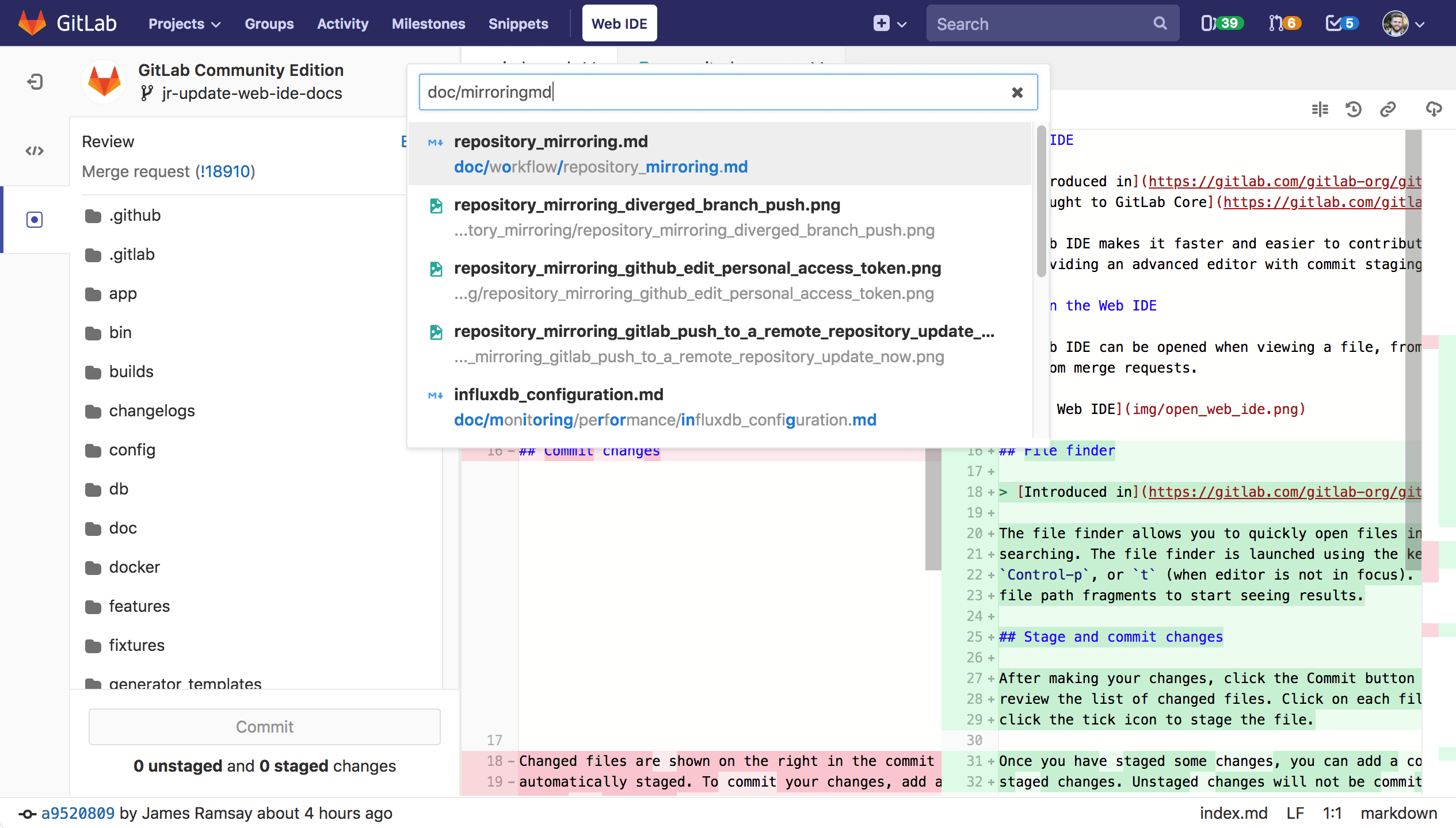 Fuzzy file finder in the Web IDE