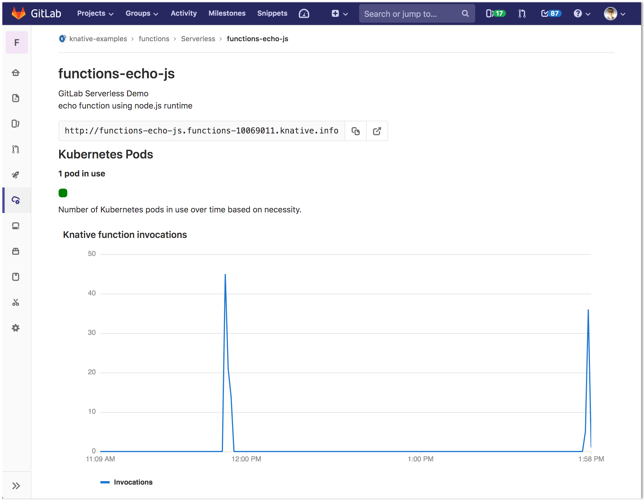 Show function invocation count for Knative functions