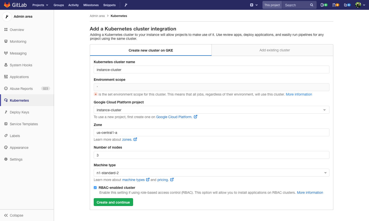 Instance-level Kubernetes cluster configuration