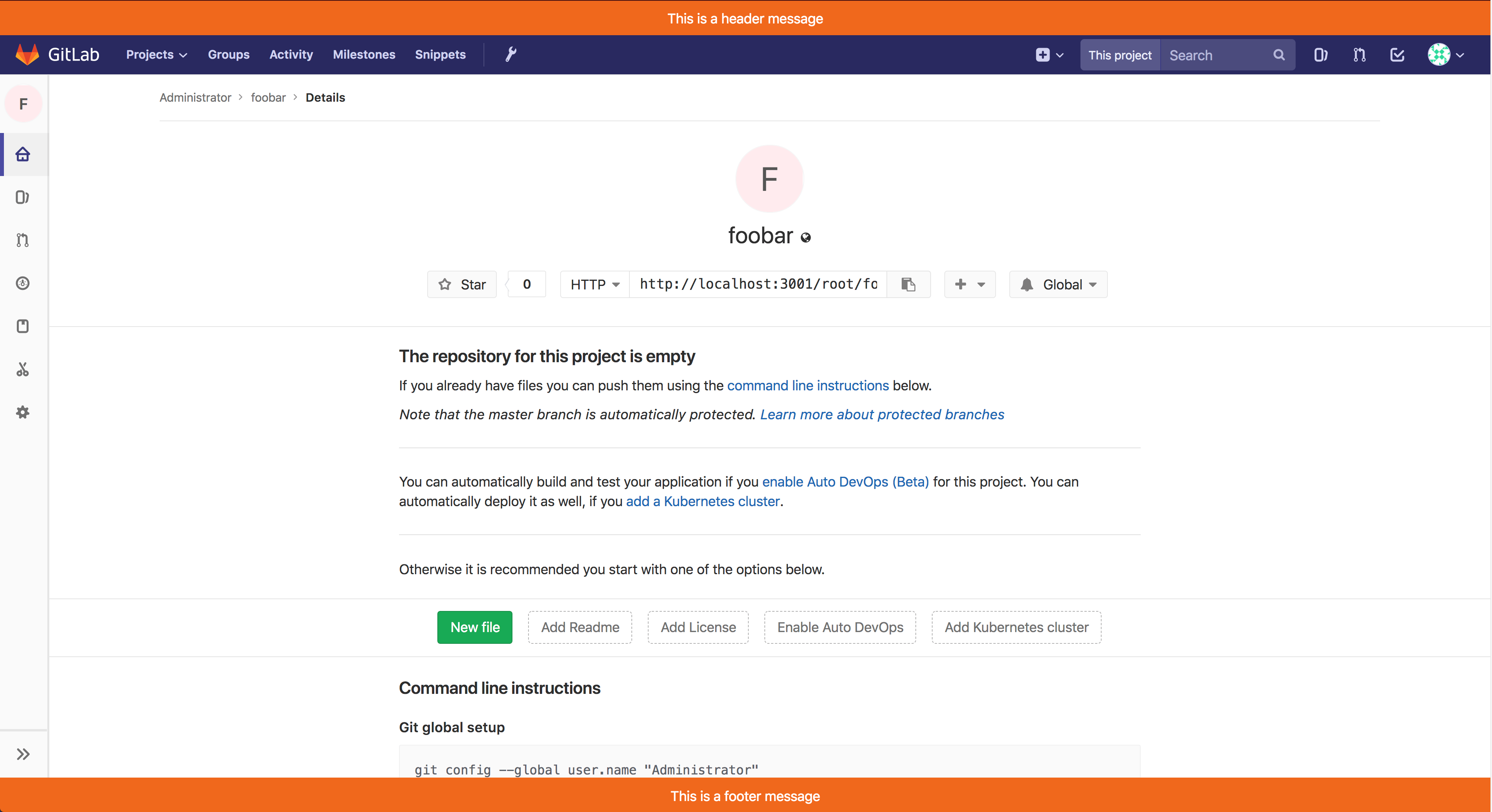 Custom header and footer system message in web and email