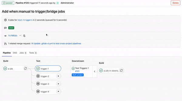 Trigger downstream or child pipelines with manual jobs