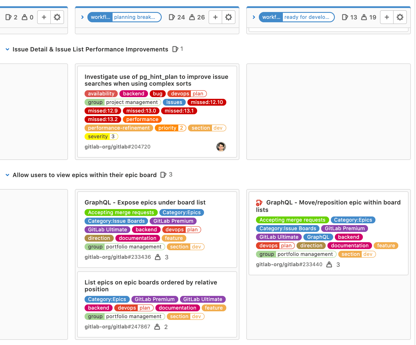 Organize boards with epic swimlanes