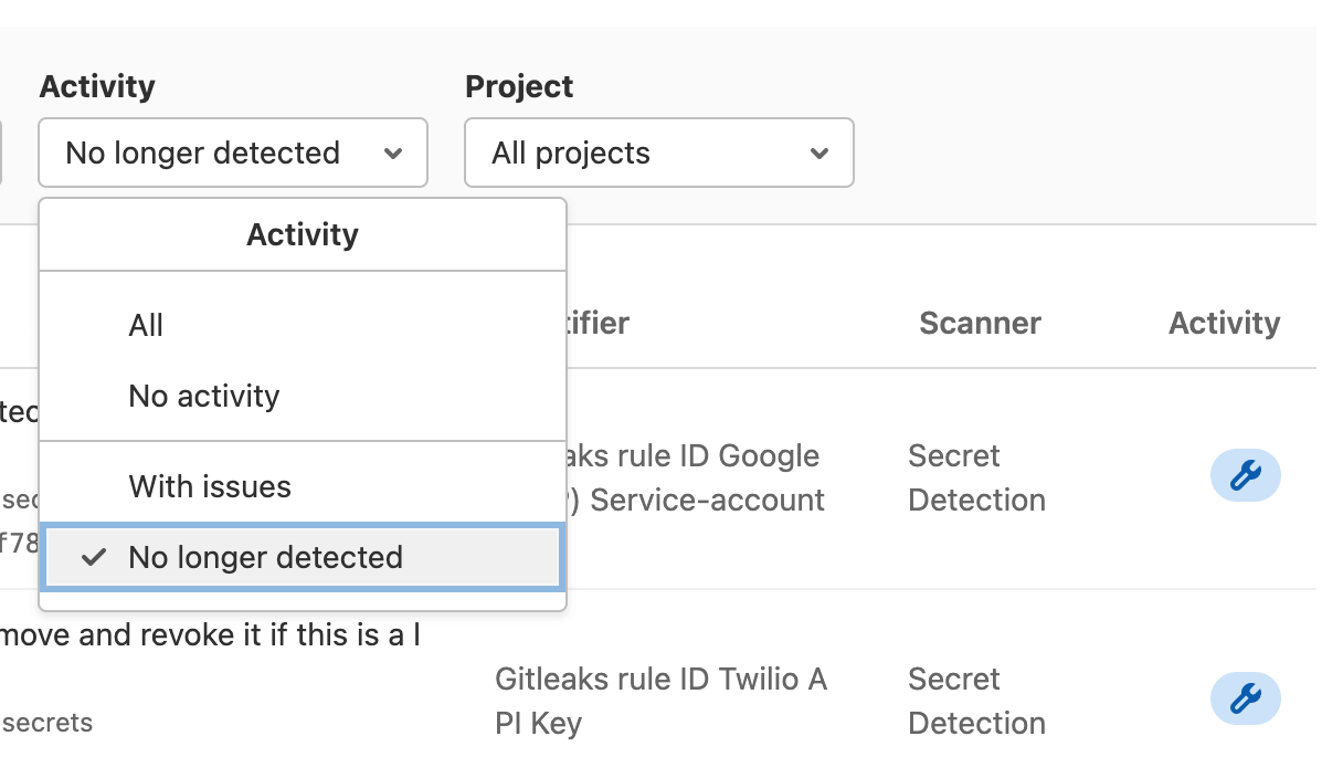 Vulnerability Report Activity filter