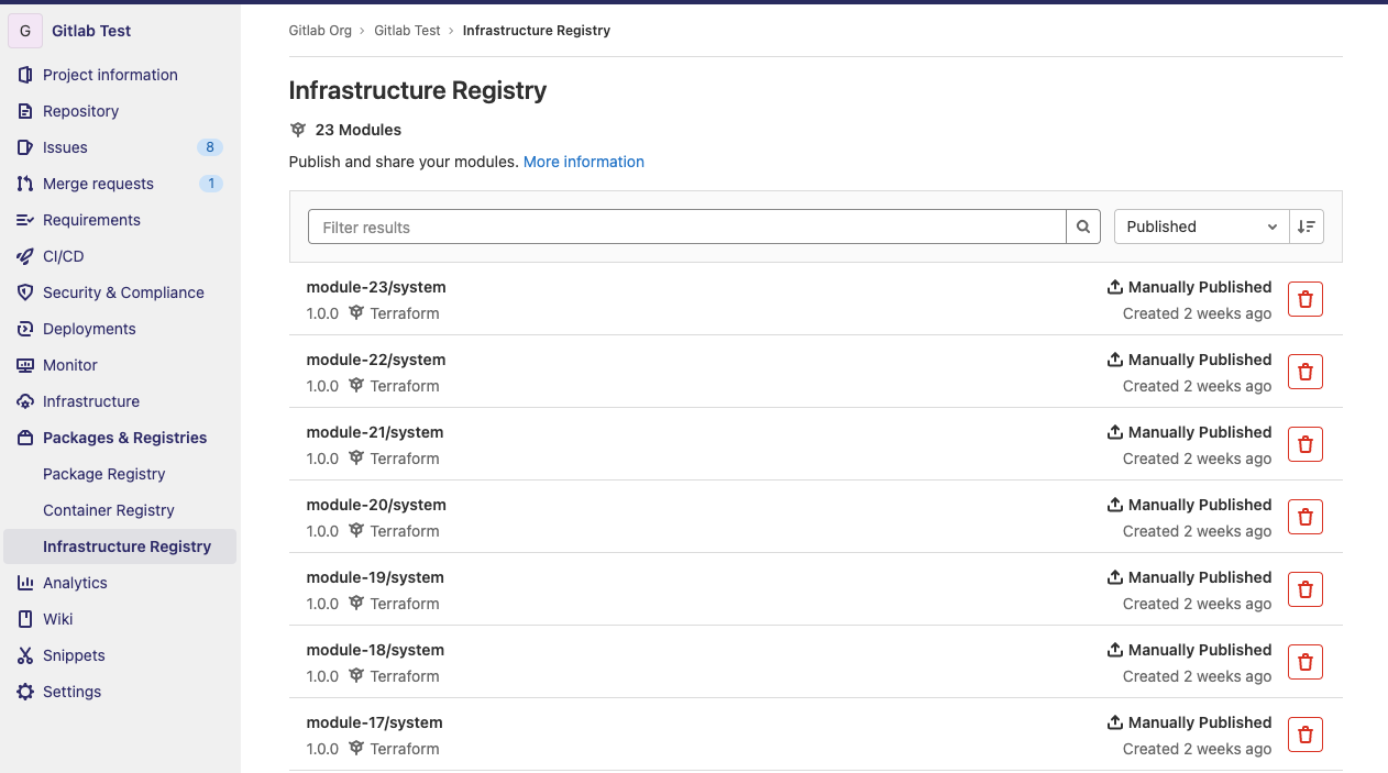 Terraform module registry built into GitLab