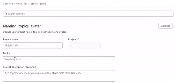 Topics selection in project settings