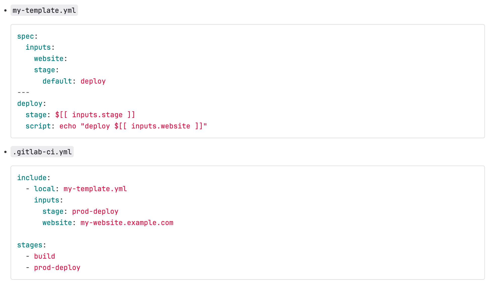 Define inputs for included CI/CD configuration