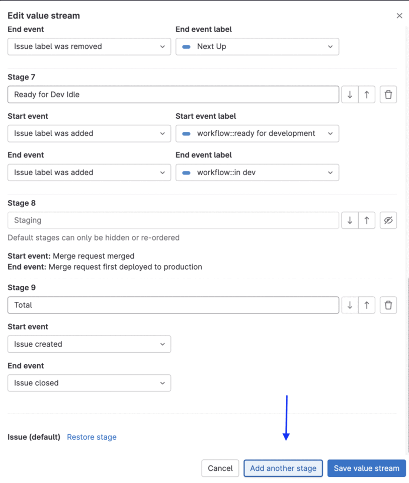 New stage events for custom Value Stream Analytics