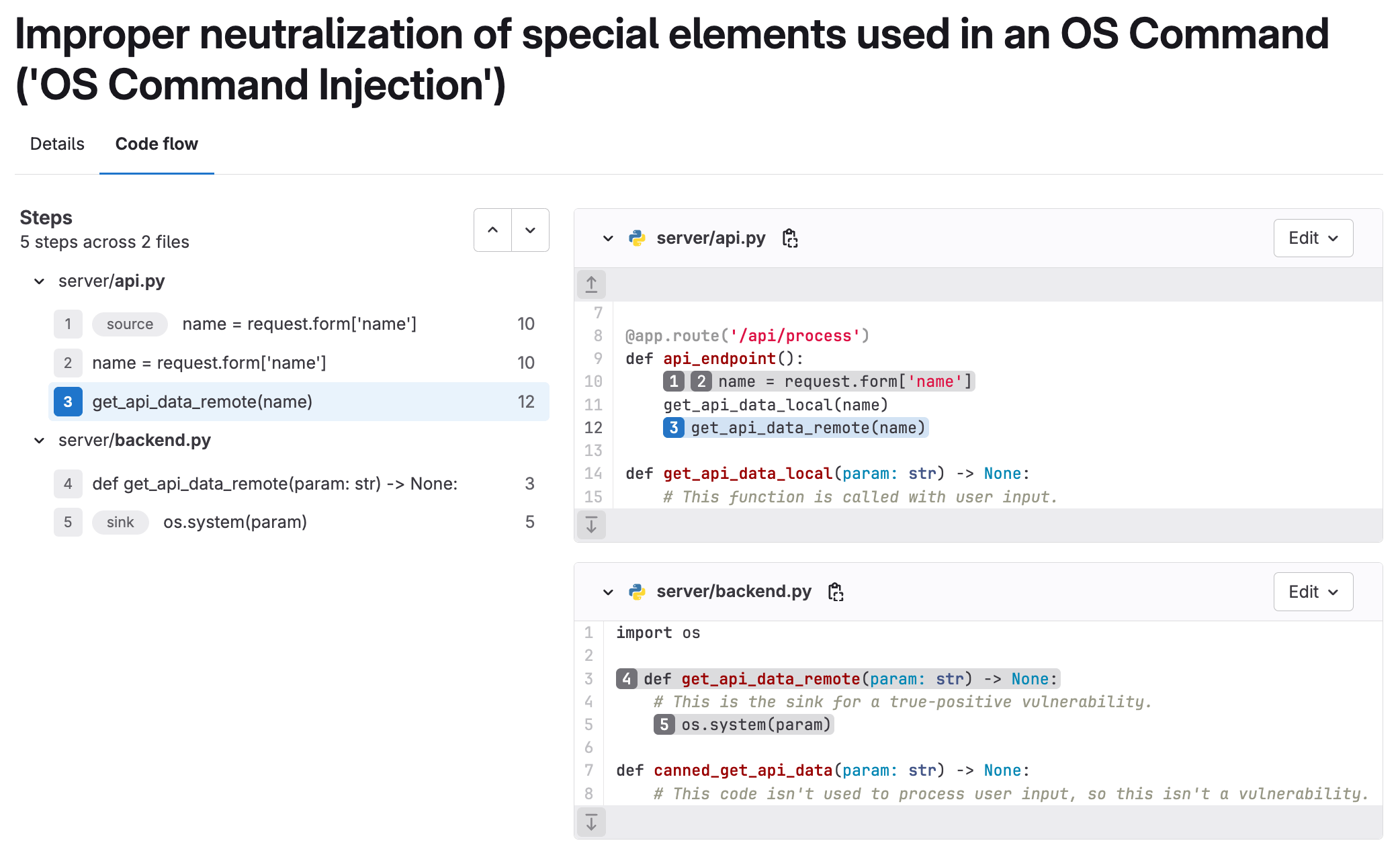 Expanded Code Flow view for Advanced SAST