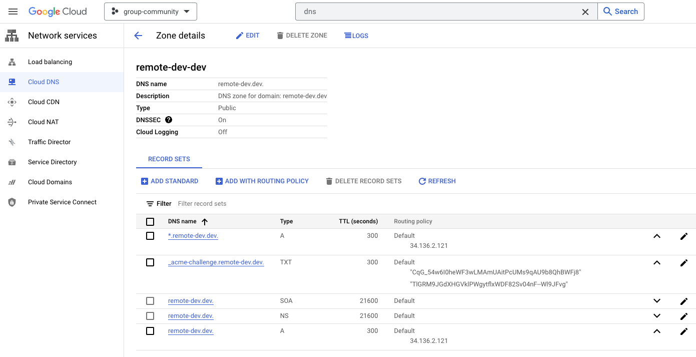 GitLab remote development workspaces, example DNS configuration for remote-dev.dev